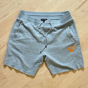 True Religion Gray Athletic Drawstring Shorts with Orange Horseshoe